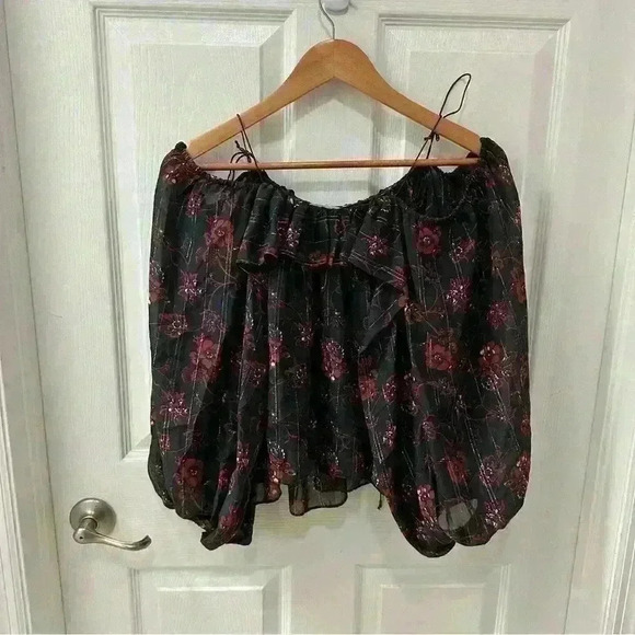 ULLA Johnson Coline Black Red Silk Off the Shoulder Spaghetti Strap Blouse 8 - Picture 5 of 8